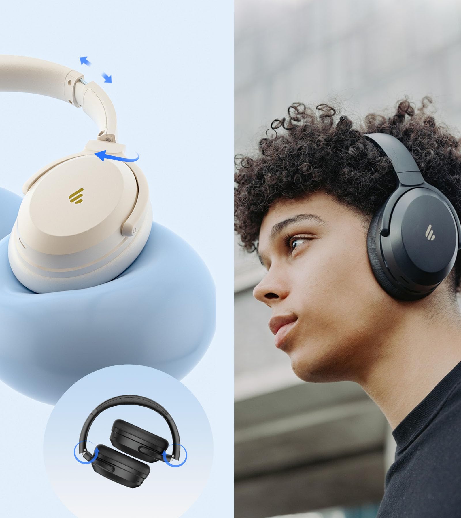 Edifier WH700NB Pro - Cuffie senza fili con cancellazione attiva del rumore da -43 dB, audio Hi-Res, AAC, Bluetooth V5.4, connessione multi-point, chiamate chiare AI, ricarica rapida, pieghevole,