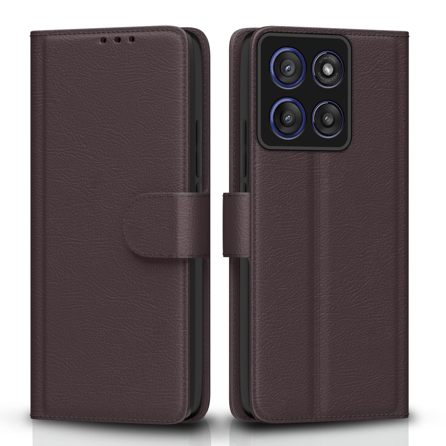 Pikkme Flip Cover for Motorola Moto Edge 60 Pro 5G | Leather Finish | Shockproof with Card Pockets & Wallet Stand | Ultimate Protection Case (Coffee)