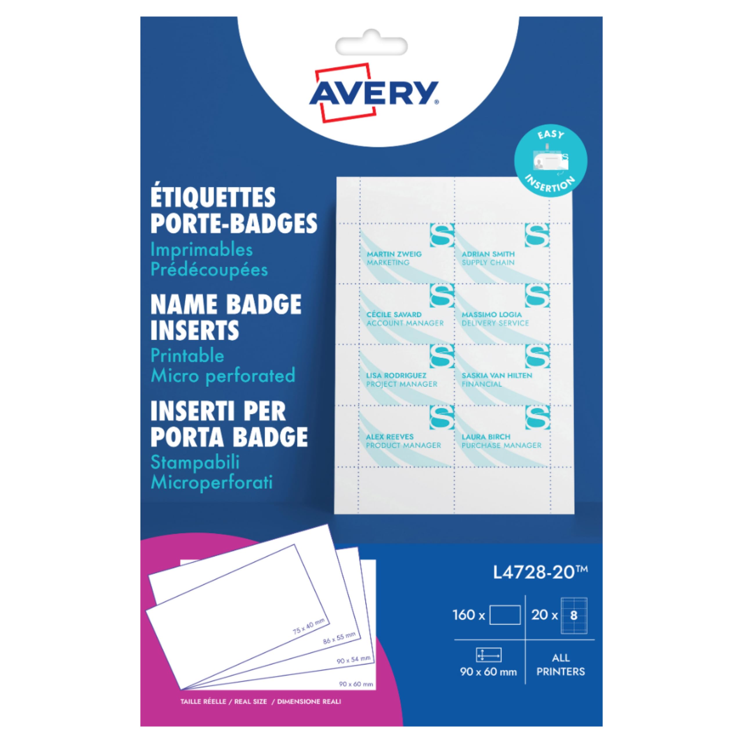 Avery Italia Inserti carta porta badge 60x90mm 160 sztuk do 4822