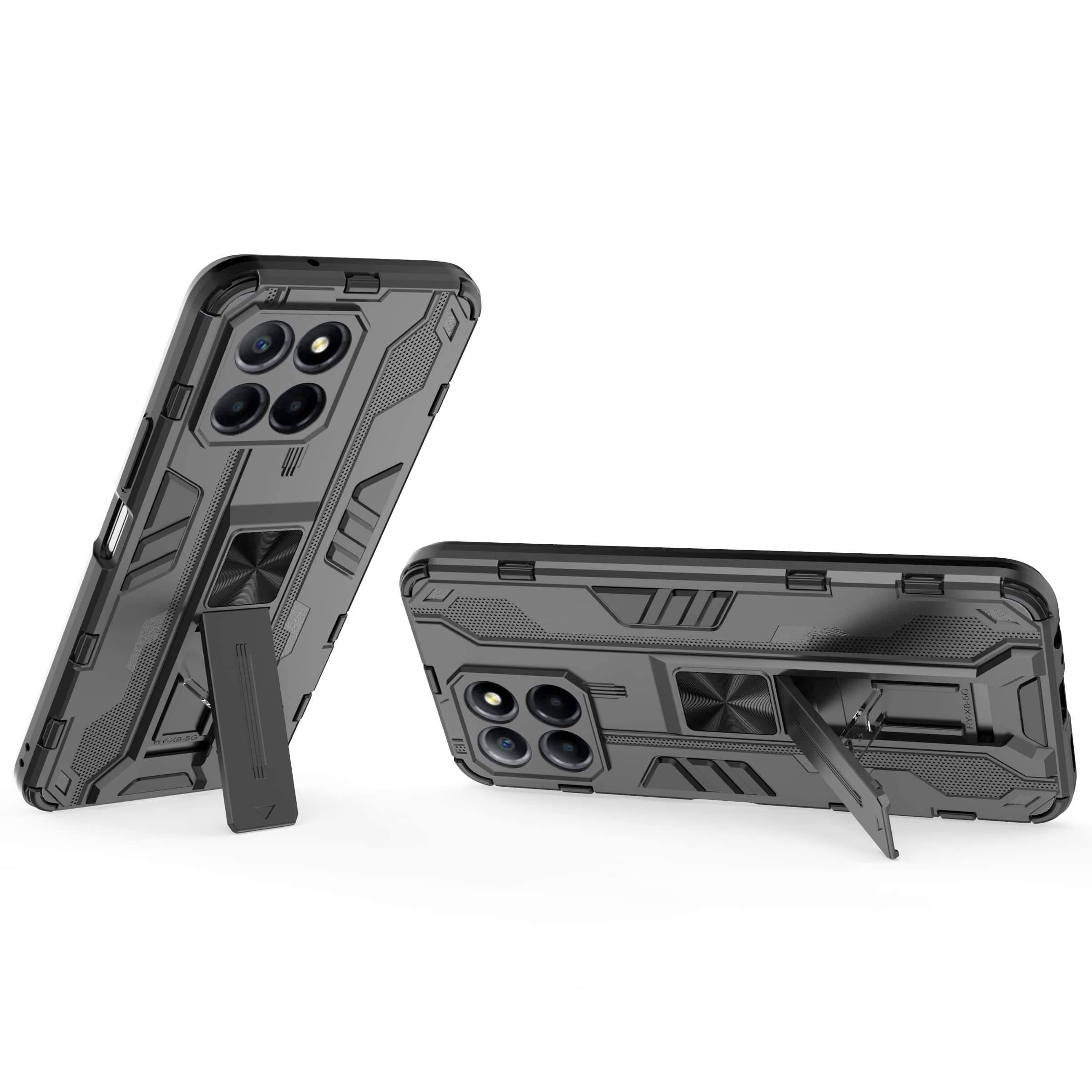 FTRONGRT Honor X8 Cover, Hybrid Dual Layer TPU+PC Custodia, Durevole Manicotto Protettivo Antiurto, con Supporto per Cellulare, per Honor X8-Nero