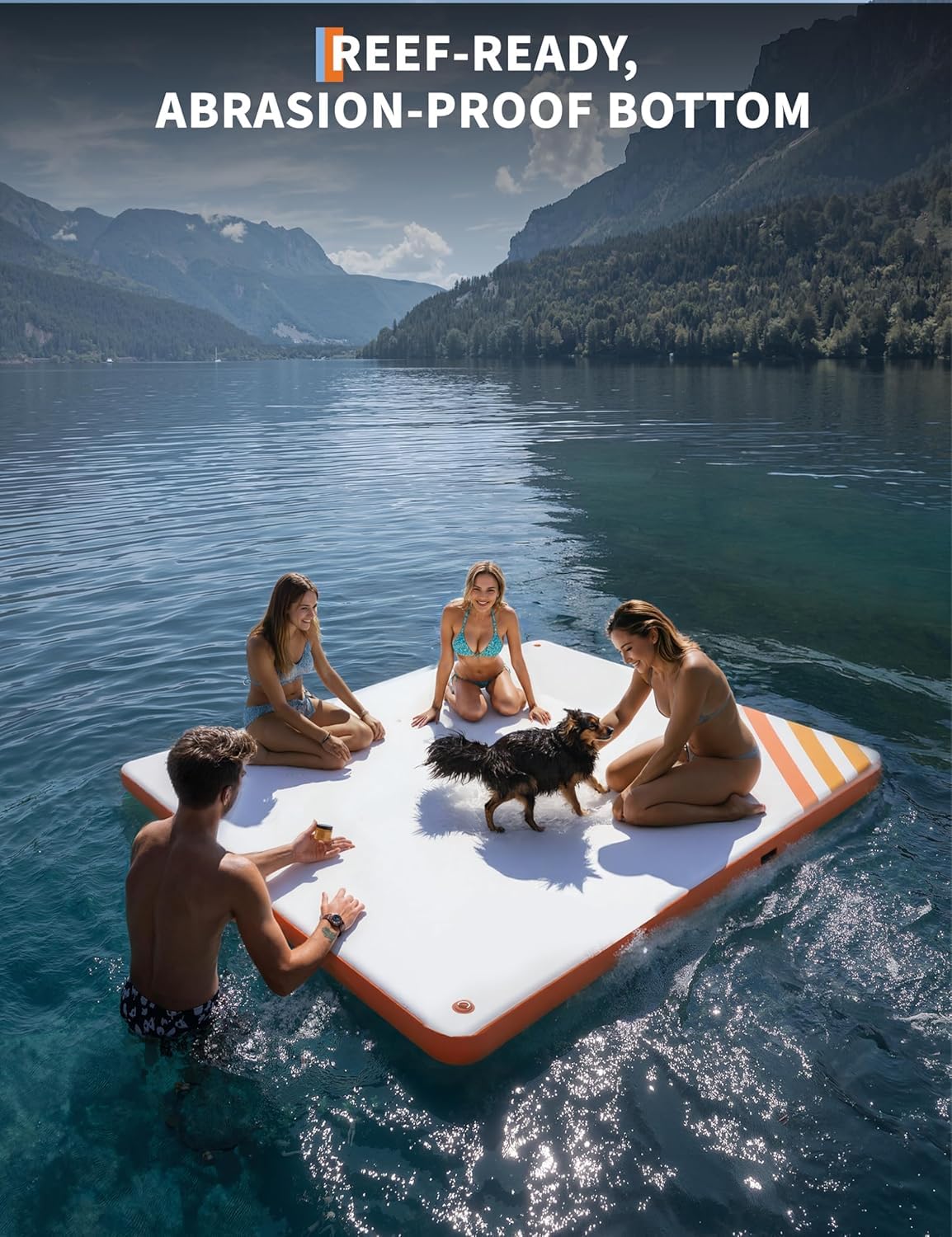Garvee Plateforme Flottante Gonflable Îlot avec Échelle Corde et Surface Antidérapante pour Piscine Plage Océan (Orange, 3 x 3 m)