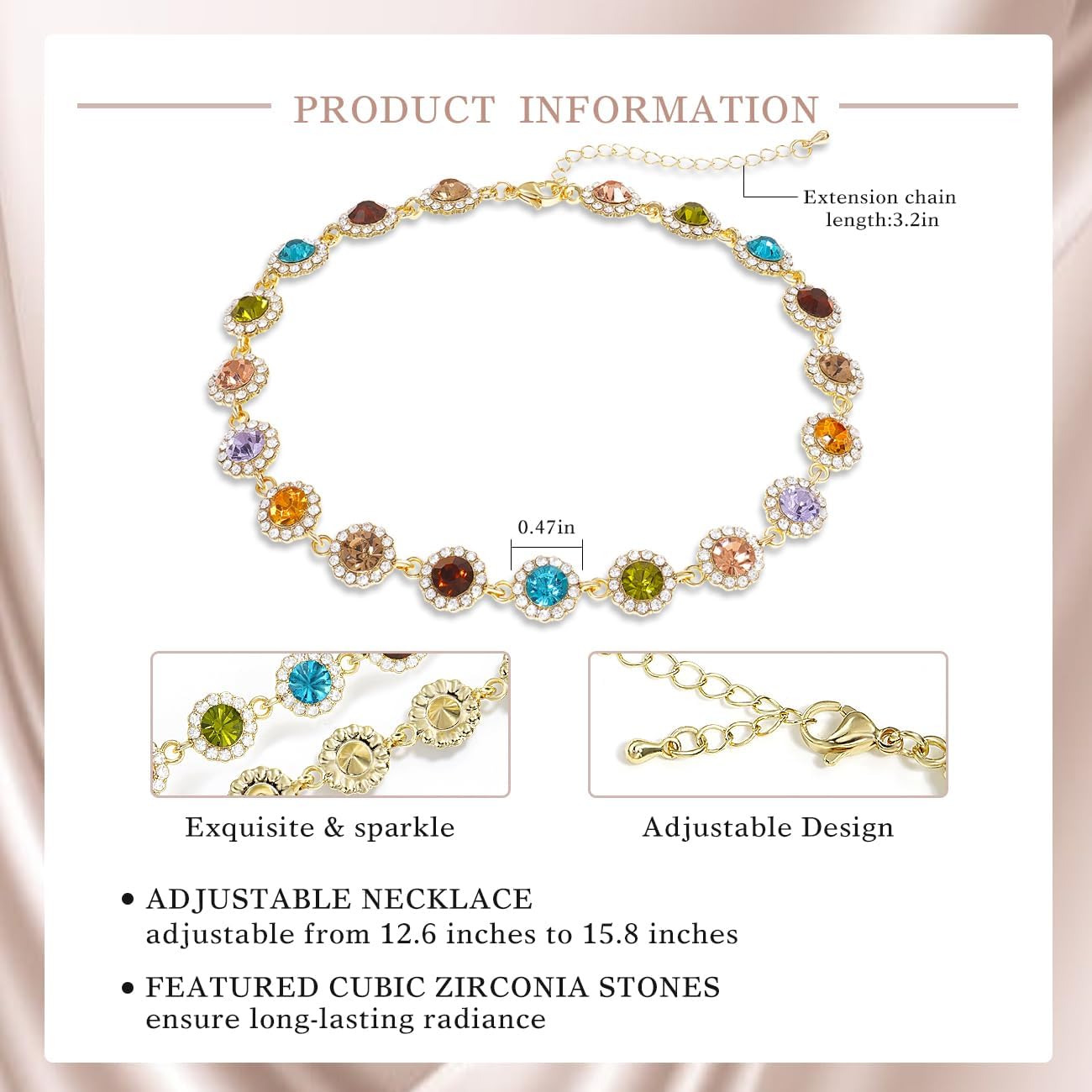 Suyi Crystal Colorful Choker Necklace Sparkly Rhinestone Necklace for Women