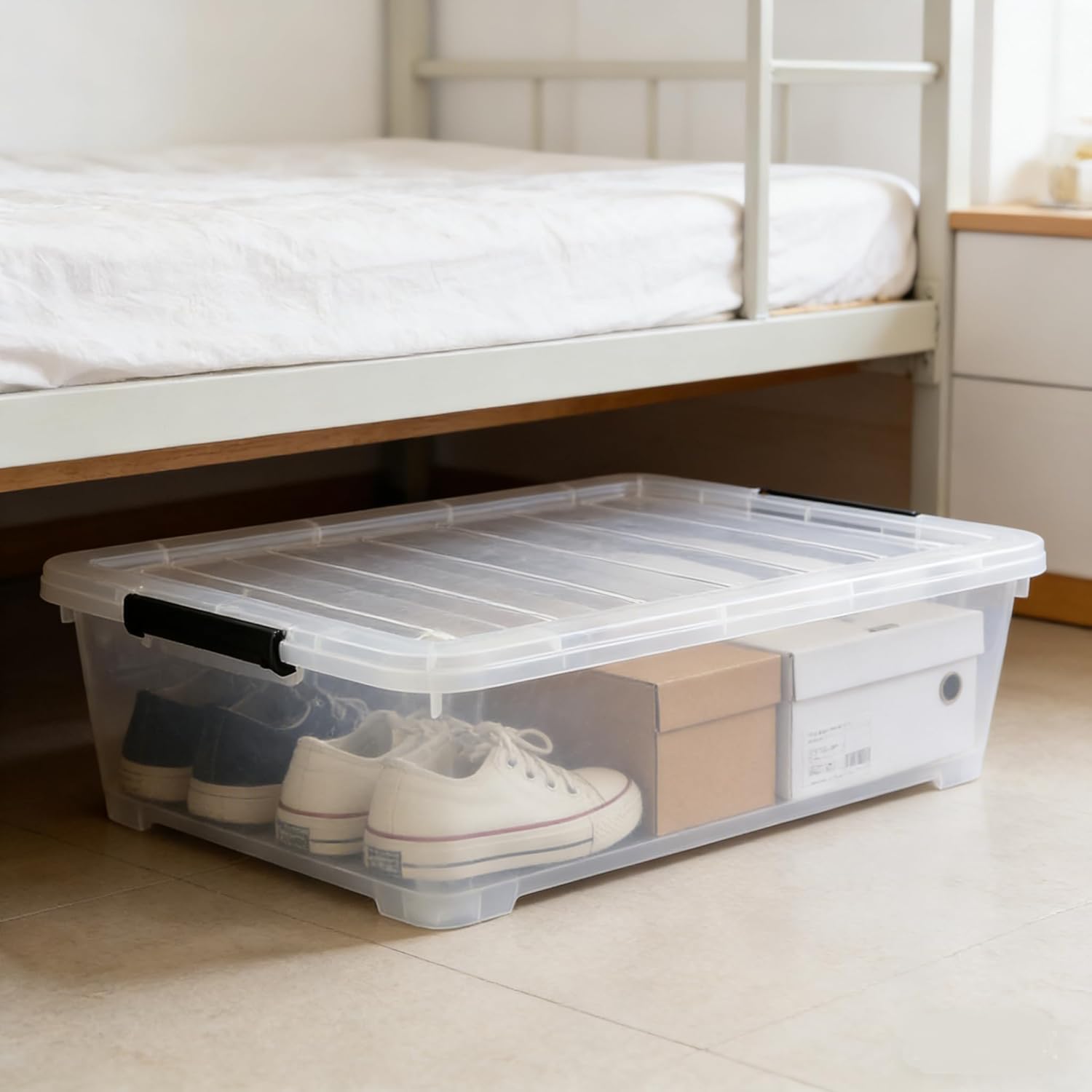 3 Packs 50 QT Plastic Under Bed Storage Bins with LatchLids, Underbed Storage Containers with Wheels for Closet Organizers
