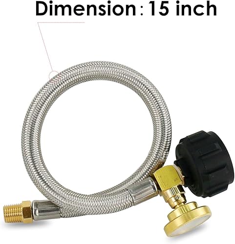 Miniatura 2 de Uniflasy Manguera de coleta de propano NPT RV de 14 de pulgada con calibre de manguera LP trenzada de acero inoxidable de 15 pulgadas con conexión