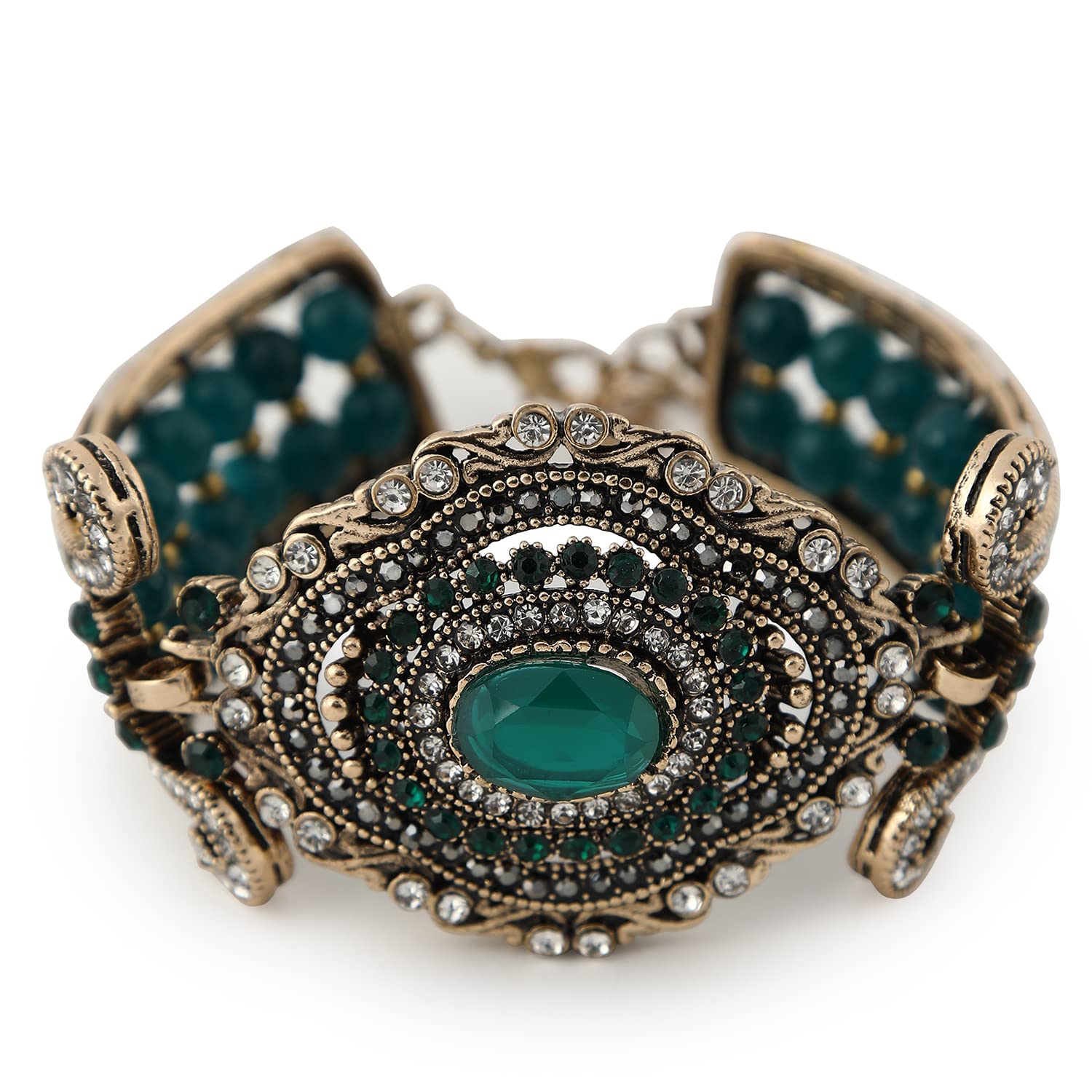 SOHI Gold Plated Green stones Bracelet for Women and Girls | hand accessories for women | adjustable bracelets for women | bracelet for women gold plated | Handcuff, Kada, Bracelet | jewellery (B0B8ZRTMG4) Amazon Price History, Amazon Price Tracker