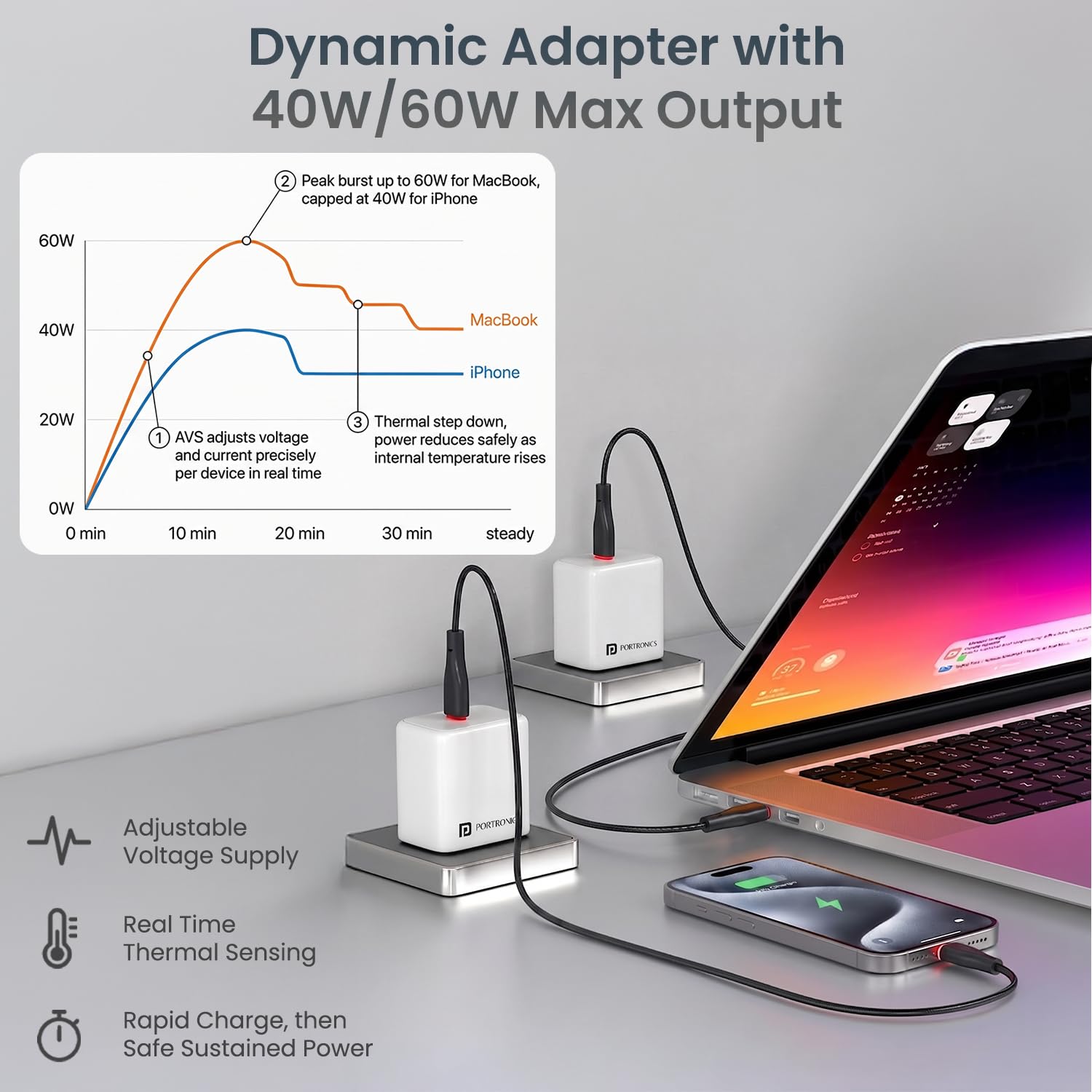 Portronics 40W Adapto 40AVS GaN Type C Fast Charger, AVS & PPS Technology, 60W Peak Output, BIS Certified, Compatible with iPhone, Samsung, MacBook, iPad & Tablets (White) — Amazon image 8