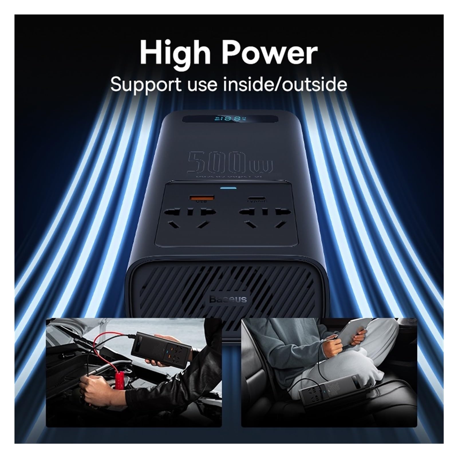 Falownik samochodowy 500 W DC 12 V do AC Konwerter typu C USB Szybkie ładowanie Czysta fala sinusoidalna Kemping na świeżym powietrzu