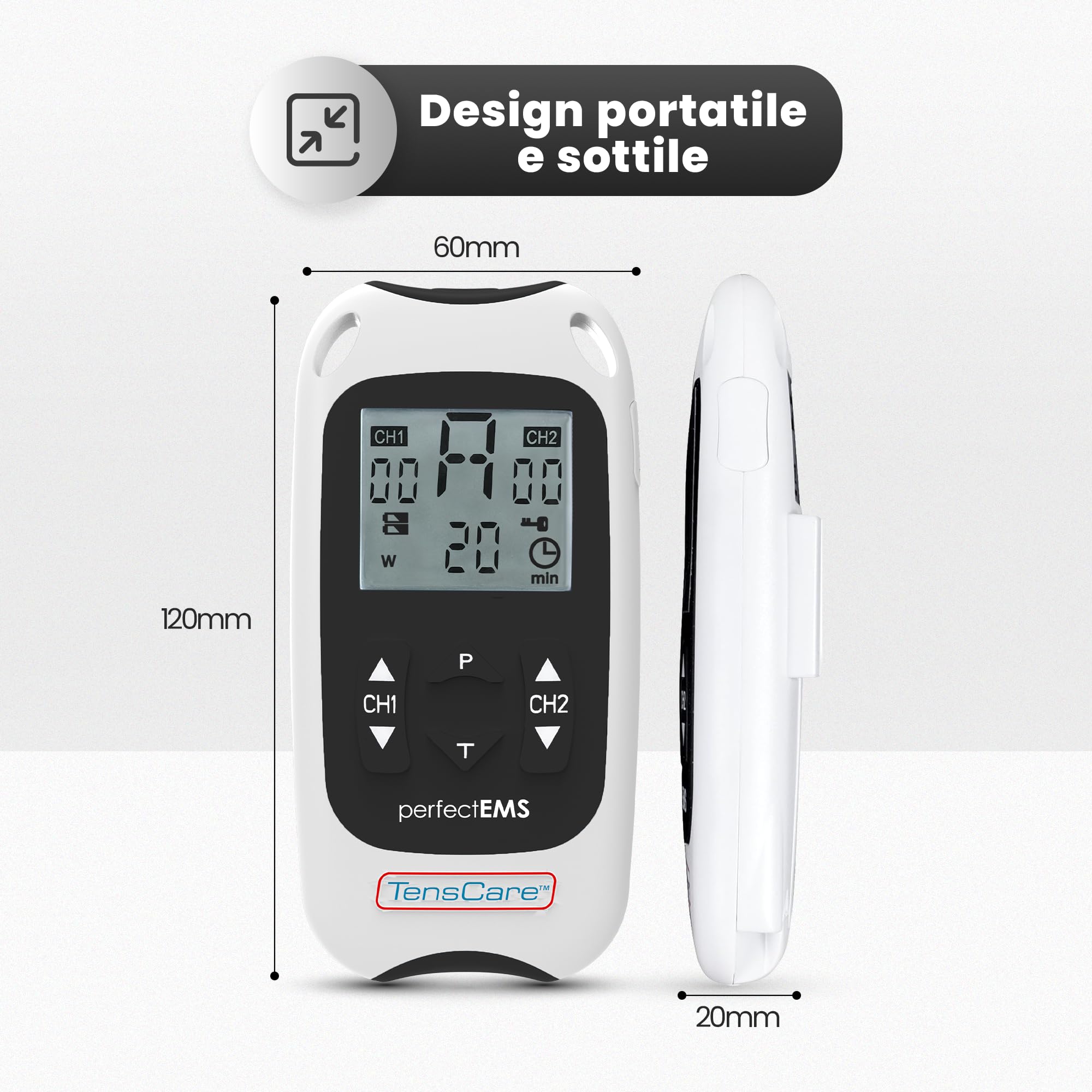 Tenscare Perfect EMS– Stimolazione Muscolare e Trattamento del Dolore in un Dispositivo di Elettroterapia (TENS e EMS) - perfetto per la manutenzione, la tonalizzazione e il rafforzamento dei muscoli | Programmi dedicati per allenamento, tonificazione, re