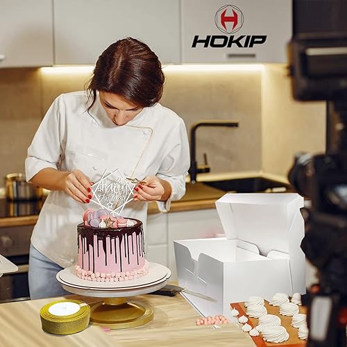 Miniatura 7 de Cajas para pasteles de 10 pulgadas, paquete de 5 cajas de panadería de 10 x 10 x 10 pulgadas, caja de cartón blanco, cajas desechables para pasteles