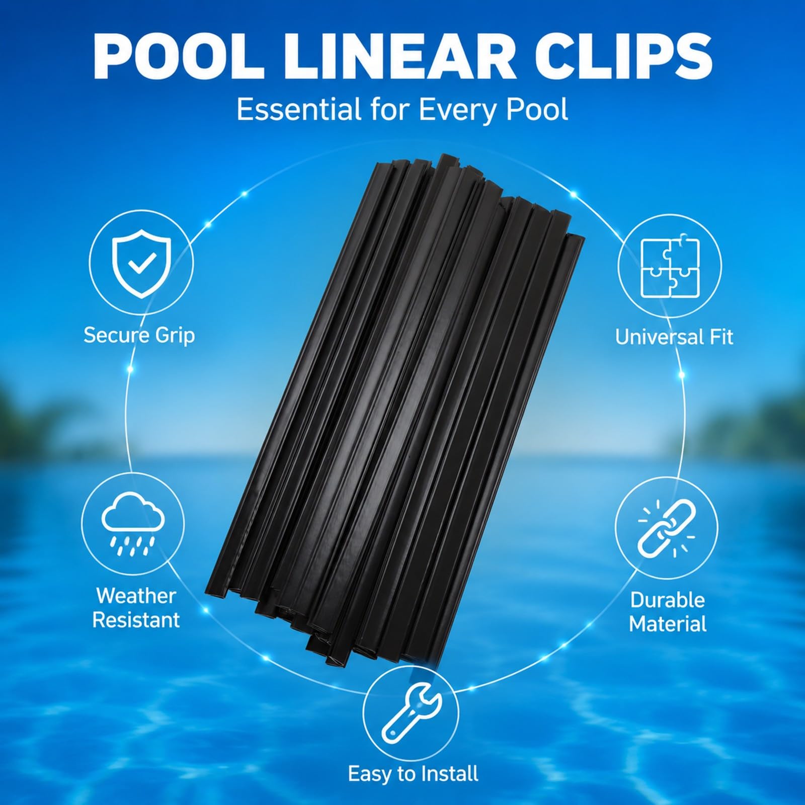 Tiras de Sujeción para Liner de Piscina, Clips de Repuesto 33 Piezas, 61cm Largo, PE Resistente - Fáciles de Usar, Protección Antirrayado, Ideal para Piscinas Redondas y Ovaladas (B)