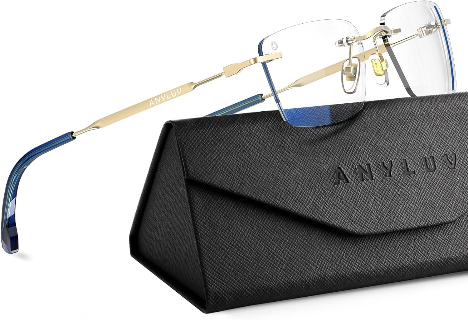 ANYLUV Rimless Blue Light Glasses for Women/Men, Fashion Lightweight Blue Light Blocking Glasses with Stylish Metal Temples
