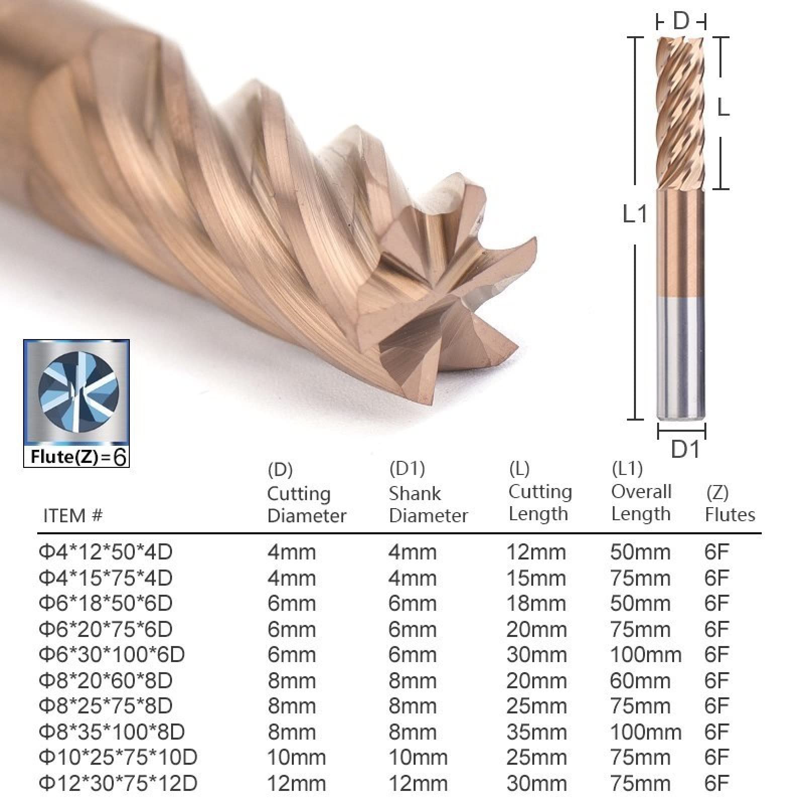 HRC 55 Frez z węglików spiekanych 55 Frez CNC Spiral Coated TiCN Narzędzie Frezarka Spiralna ,16x45x100L