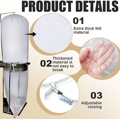 Miniatura 3 de Juego de 8 bolsas colectoras de polvo y abrazaderas de banda, bolsa de repuesto de filtro, apta para carpintería de colector de polvo con diámetros