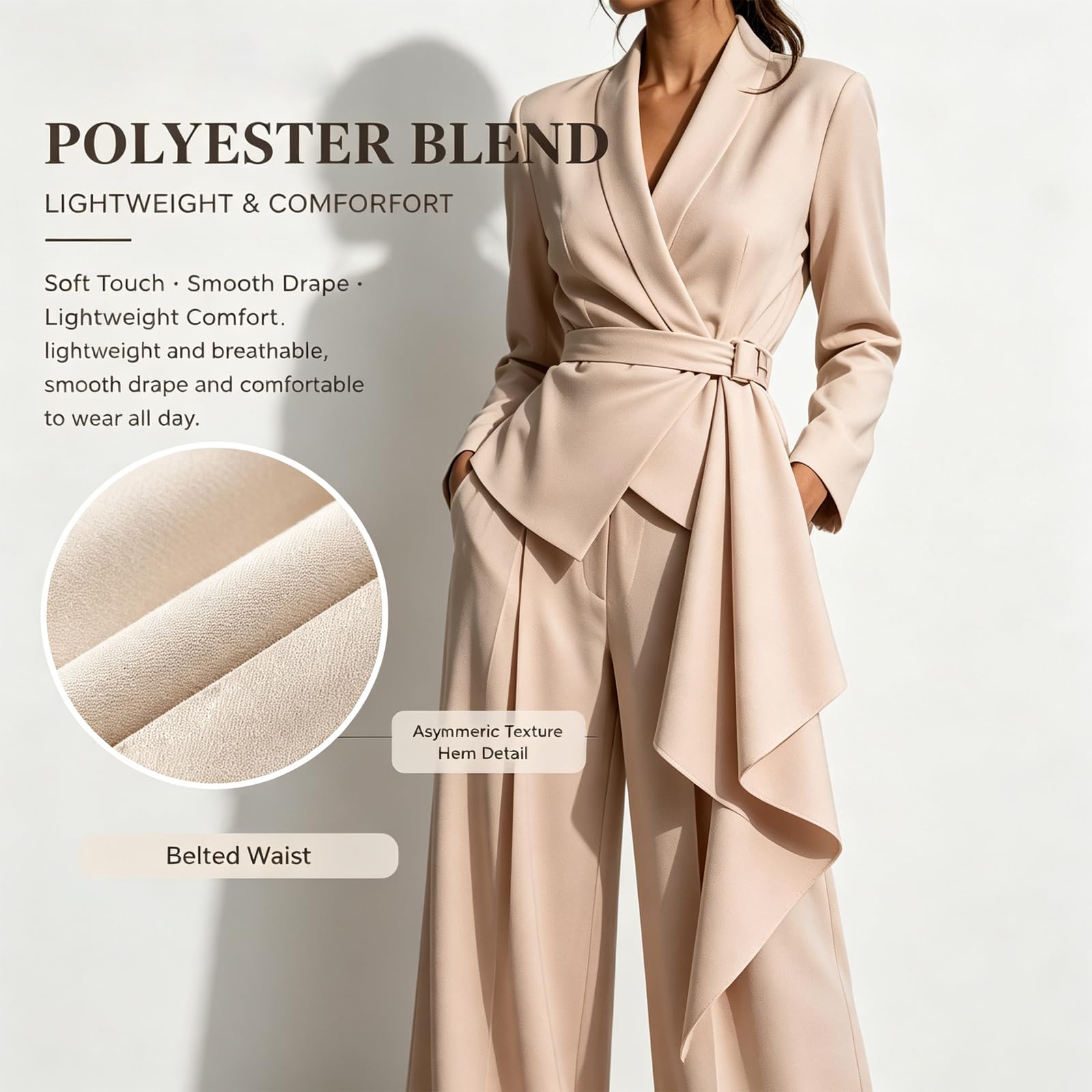 Set Sacco Donna Due Pezzi Asimmetrico con Cintura Pantaloni Larga