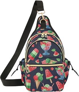 VIGTRO Watermelon Ice Cream Popsicles Crossbody Sling Bag for Women Men Chest Bag with Adjustable Strap Casual Shoulder Bag for Outdoors Travel Hiking Cycling