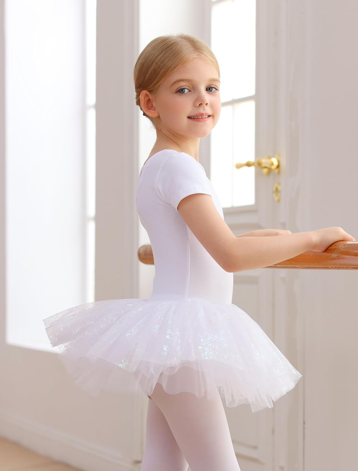MdnMd Fly Short Sleeve Lace Dance Ballet Tutu Leotard Ballerina Outfit for Toddler Girls - Image 3