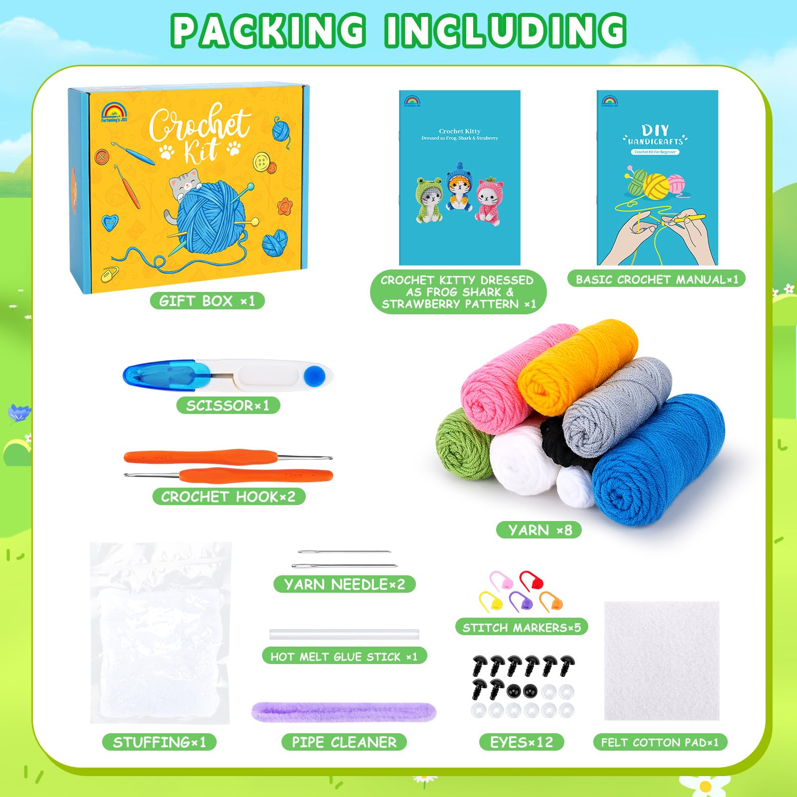 Cat Crochet Kit for Beginners with Video Frog Shark Crochet Kit Cosplay Animal Knitting Kit Crocheted Animal Kits Complete Kitten Crochet Starter Animals Cosplay Set Beginners Crocheted Cat Kit - Image 3