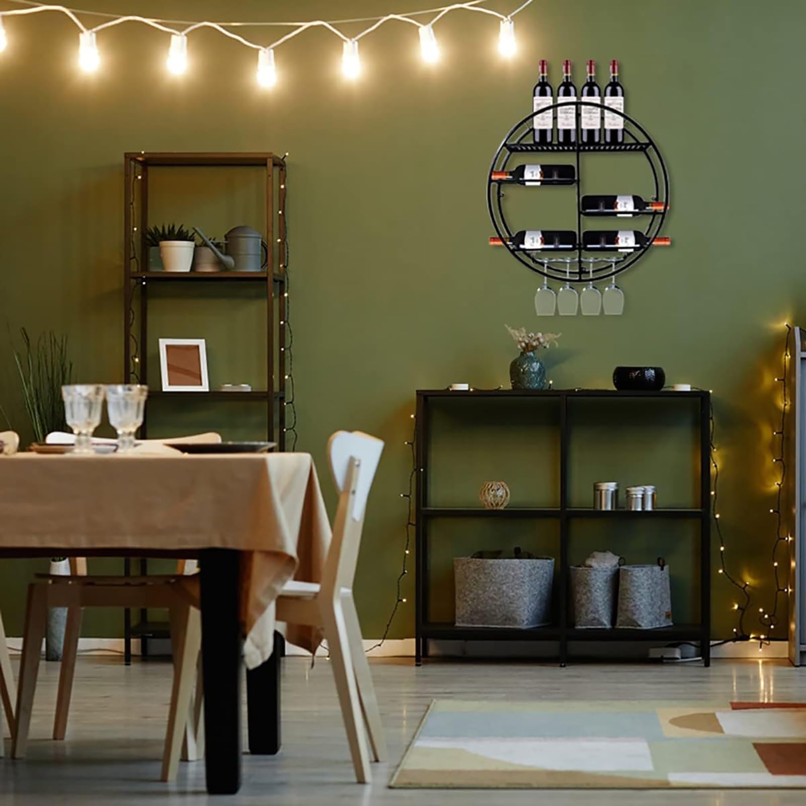 Portabottiglie Rotondo A Parete, Portabottiglie In Metallo, Porta Calice Per Bicchiere Da Vino In Metallo Nero E Oro, Organizzatore Moderno Per Bottiglie Di Vino Galleggiante, Accessori Per Vino E Bar
