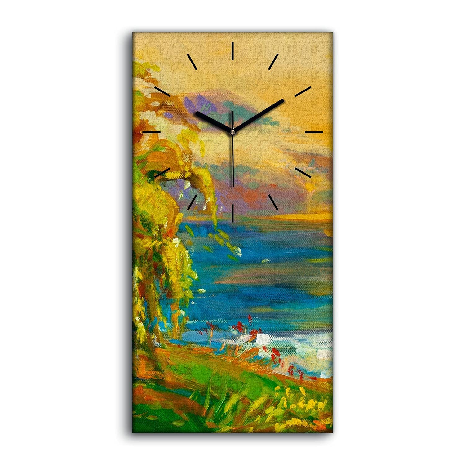 Horloge sur toile coucher de soleil forêt 30x60cm silencieuse sans tic-tac