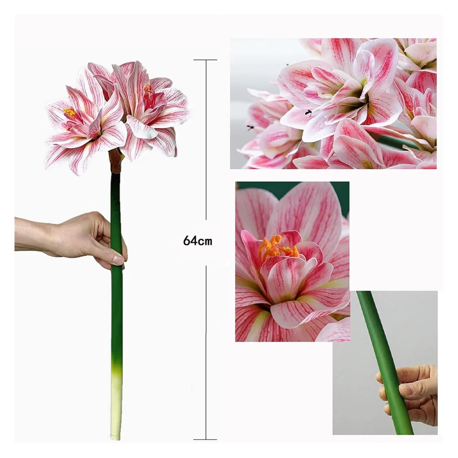 2 Stück Künstliche Amaryllis-Blumen, Stiel, fühlt Sich echt an, große Tropische Blumen, Clivia-Blumen for Vasenarrangements, Home-Office-Dekor(2Pcs Light Pink)