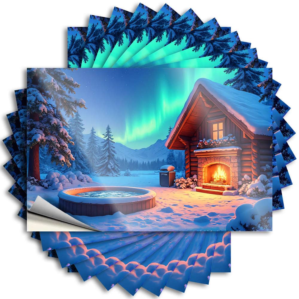 Decal Vintage Outdoor Decor Durable Vinyl - A Cozy Cabin with A Fireplace and Hot Tub Under The Northern Lights Door for Spring Use(8X12CM)