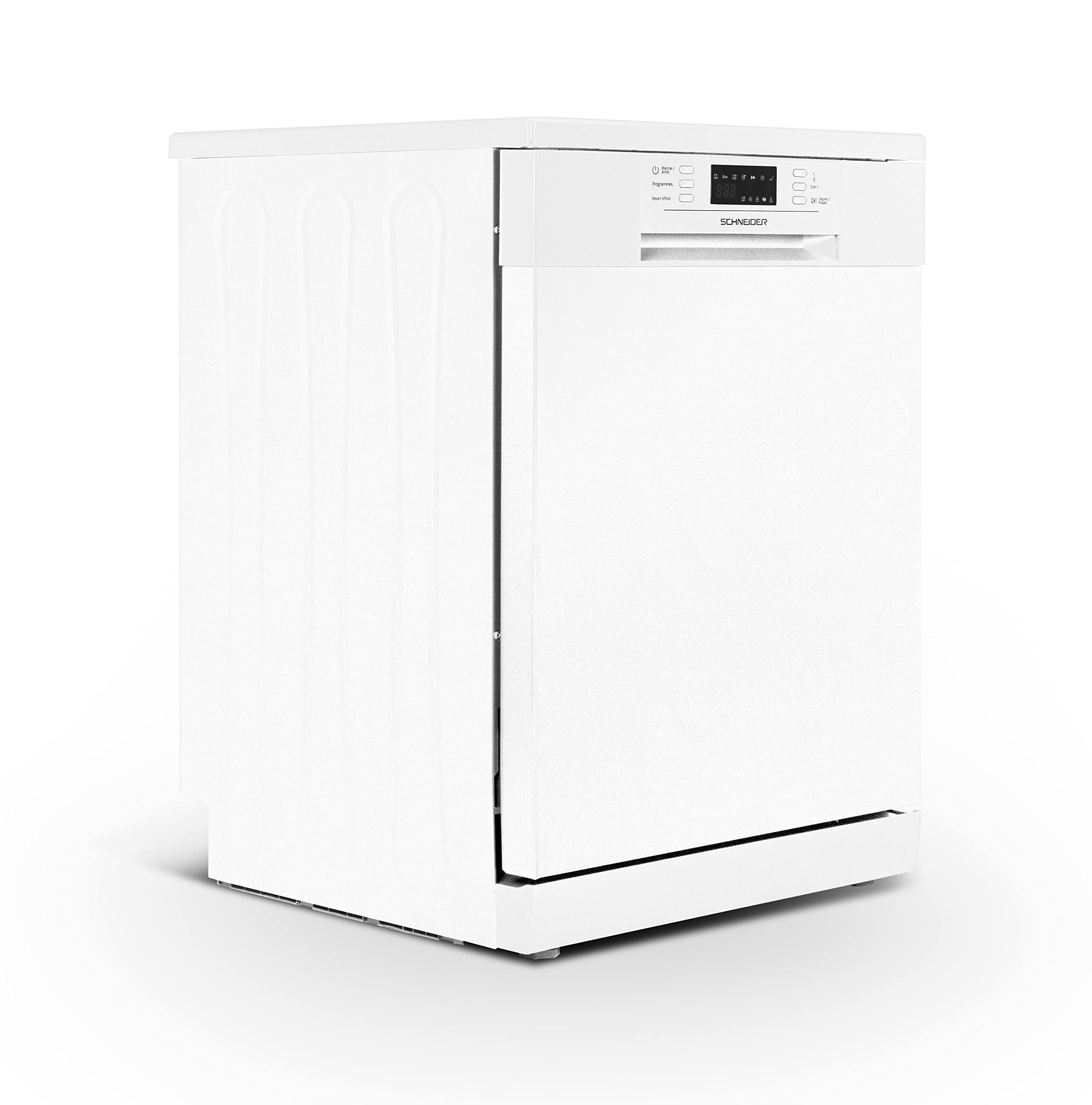 SCHNEIDER SCDW1542IDW, Lave vaisselle, Pose libre, 15 couverts, Tiroir à couverts, Départ différé, 6 programmes, Pieds réglables, Moteur inverter, 42Db, Blanc