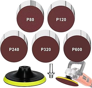 5 Inch 50PCS Sanding Discs with Hook and Loop Backing Pad, Angle Grinder Attachments with M10 Threads, Adhesive Sand Paper for Wood Sanding Polishing Buffing (80/120/240/320/600 Grit)