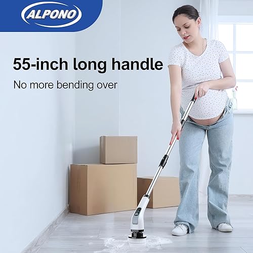 Miniatura 2 de Cepillo giratorio eléctrico con mango largo cepillo giratorio inalámbrico ALPONO con 7 cabezales de repuesto para limpiar baño, bañera, azulejos