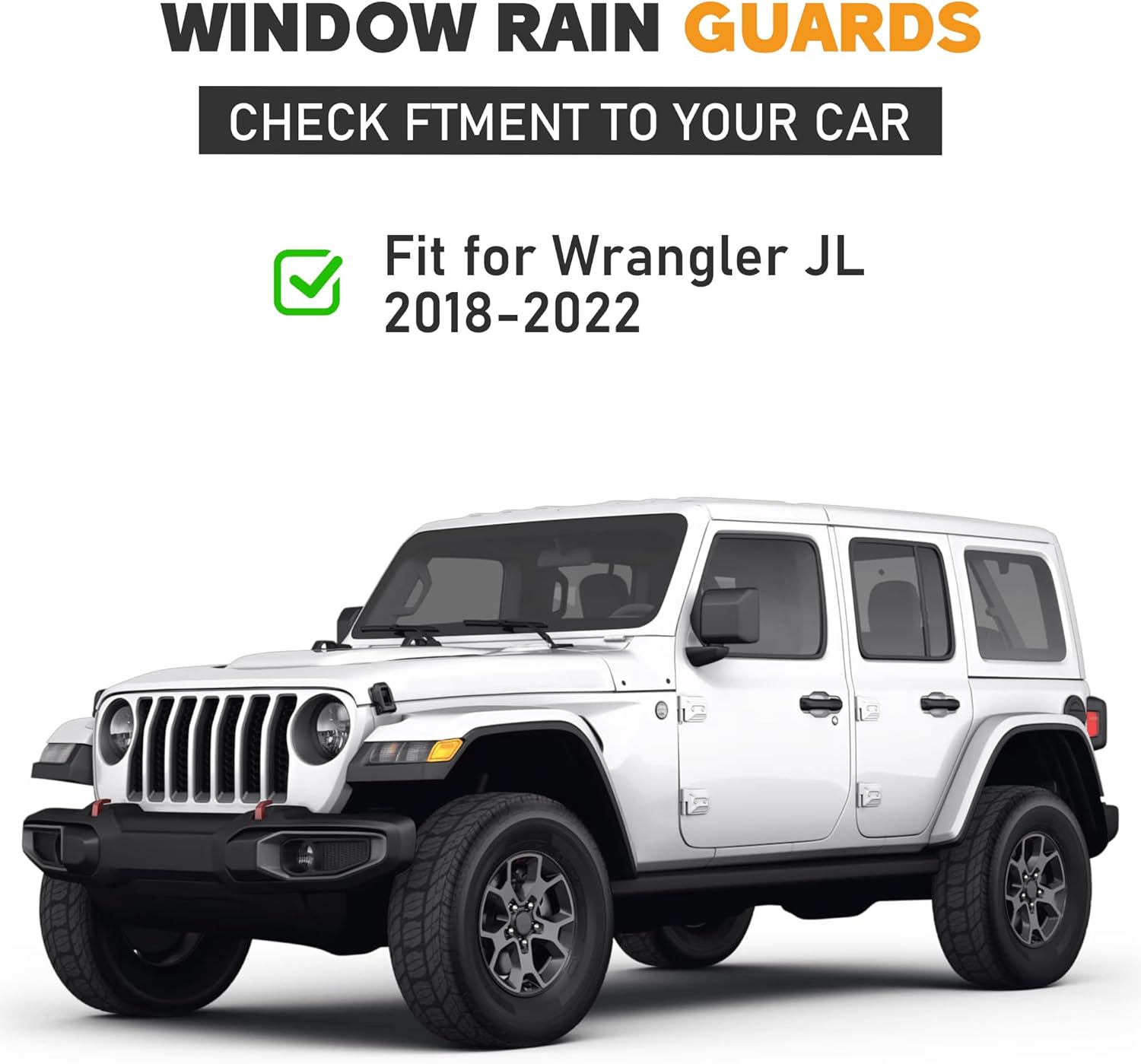 Shatterproof Taped-On Window Deflectors for Jeep Wrangler JL 2018-2025, Rain Guards, Window Visors for Car, Vent Deflector, 4pcs