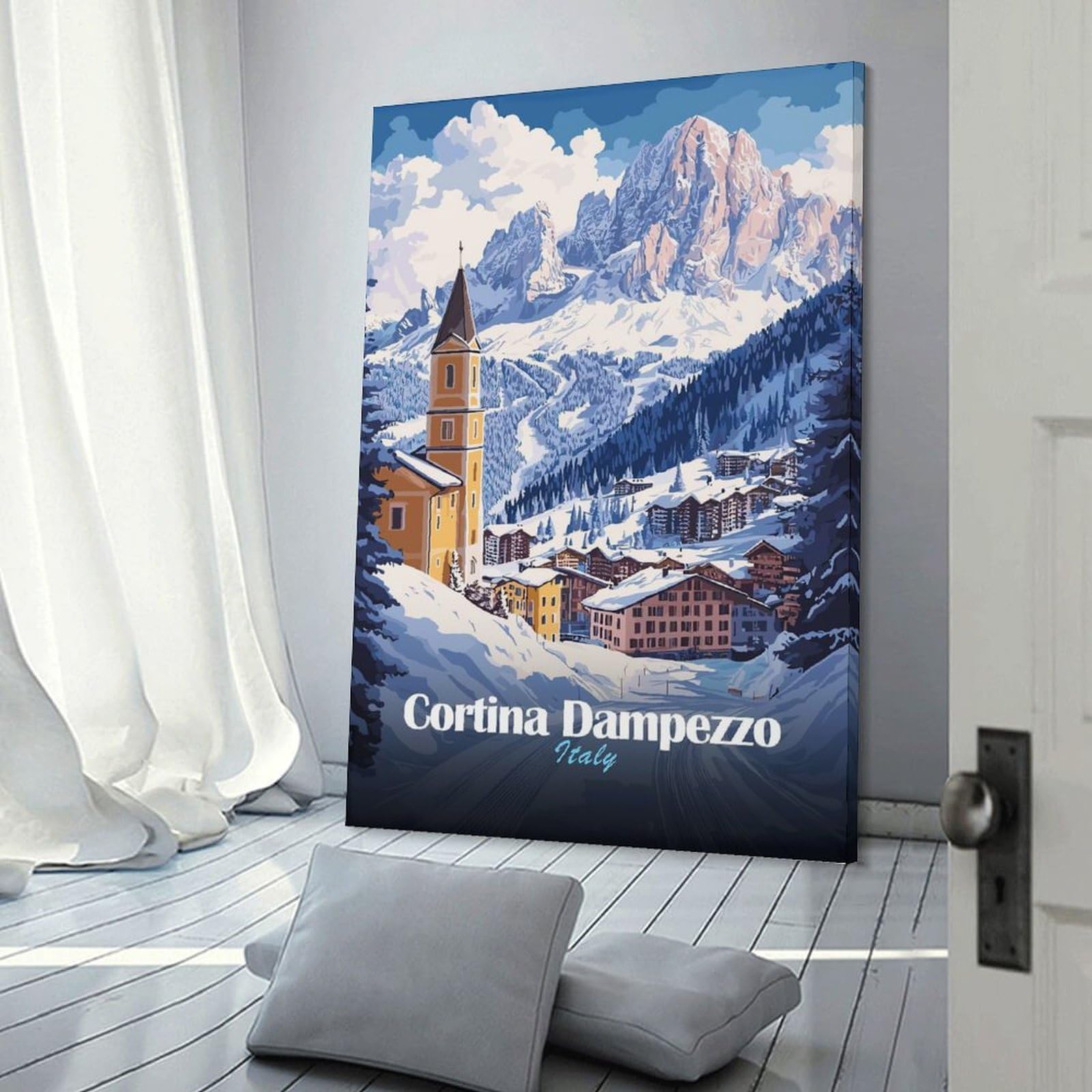 Junmoney Cortina DAmpezzo Italy Wall Art Print, 16x24inch(40x60cm), for Living Room, Bedroom, Office Or Hallway, Canvas Wall Art That Fits Changing Layouts