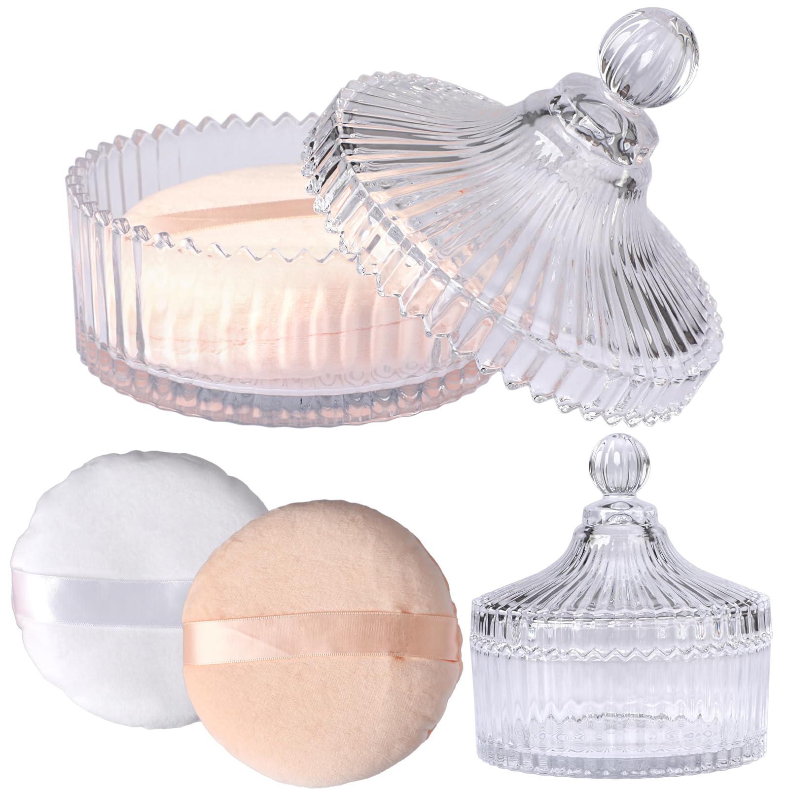 Set di contenitori per polvere in vetro, contenitore per il corpo, polvere vuota per bambini, con nappa in polvere, per il corpo, talco, polvere cosmetica per il compleanno, come regalo di