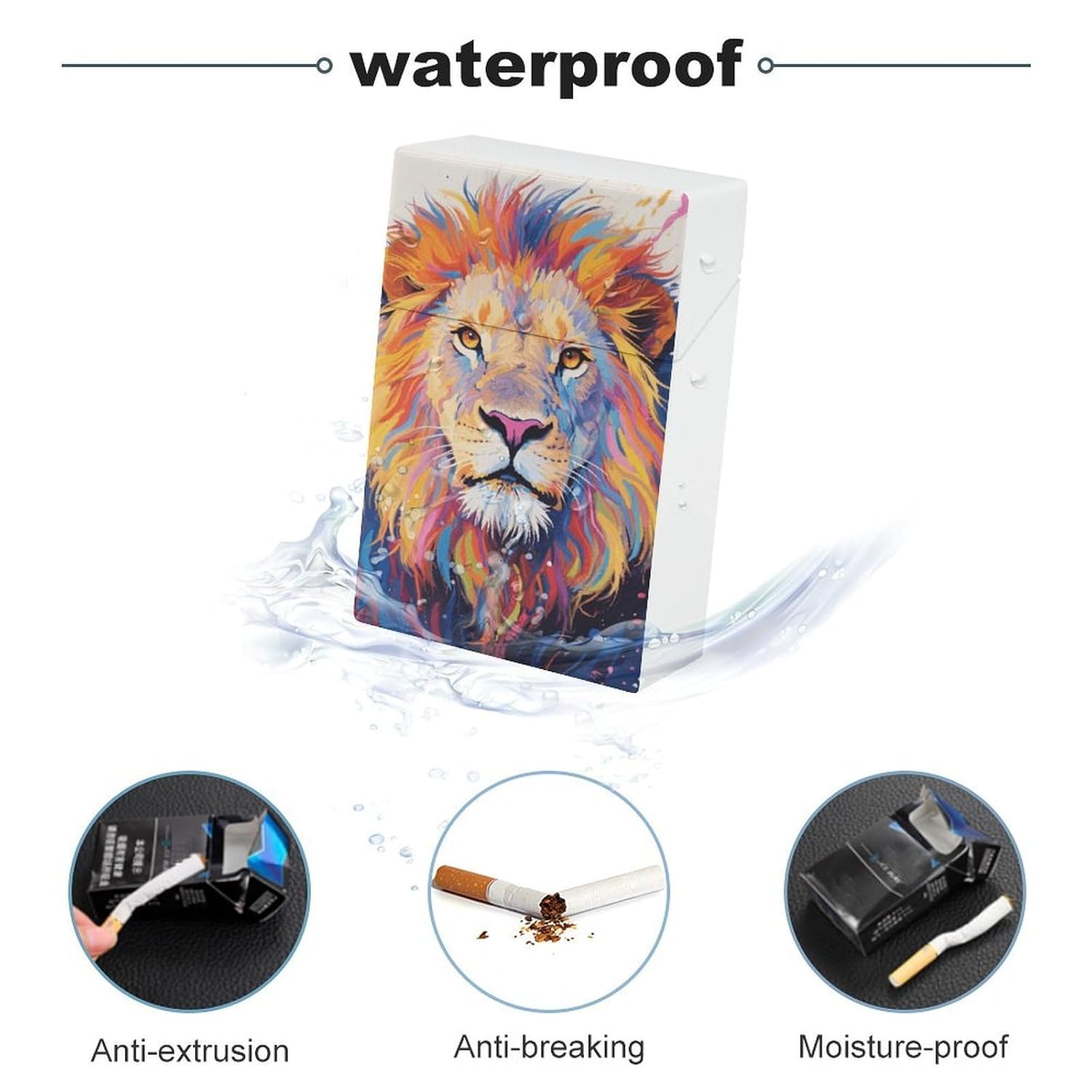 Colorful Lion Painting Cigarette Case Portable Cigarette Holder Case Durable Cigarettes Cases & Dispensers