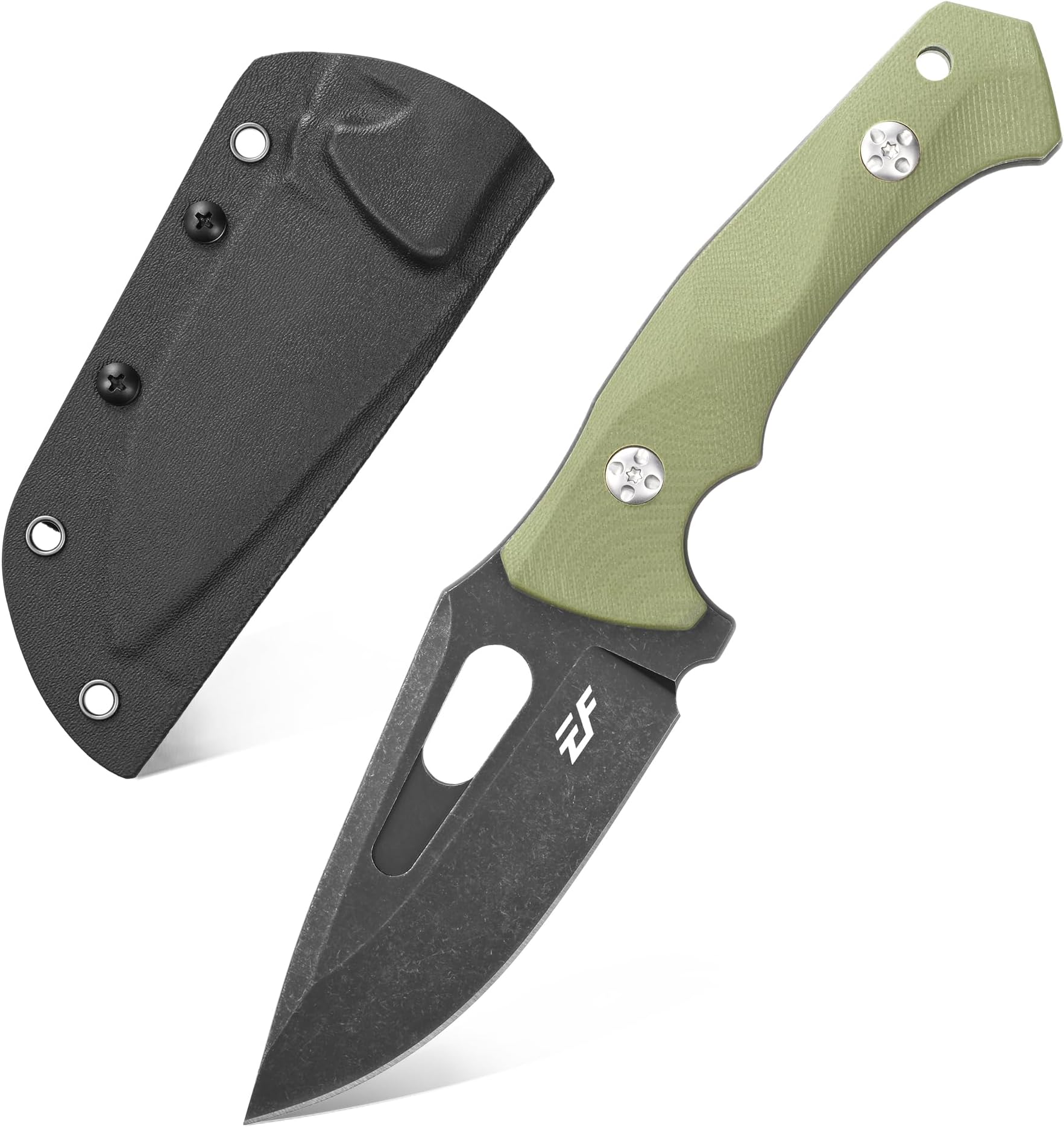 Eafengrow EF109 Fixed Blade Knife D2 Steel Blade G10 Handle Field Utility Knife with Kydex Sheath for Outdoor Camping Hiking (Green)