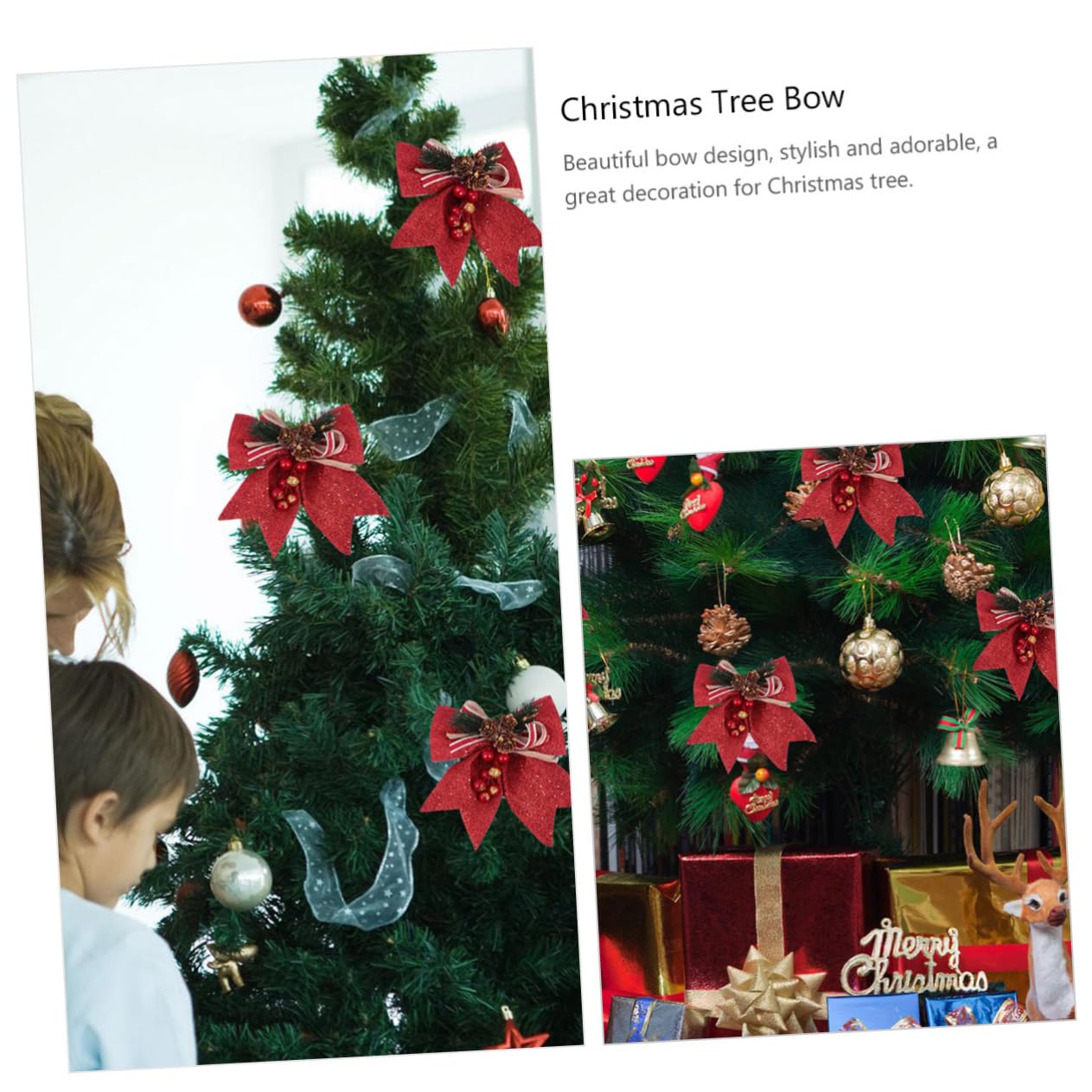 Abaodam 12pezzi Decorazioni Natalizie con Fiocchi Glitterati per Albero di Natale Addobbi Festivi Materiale di qualità per Atmosfere Incantevoli
