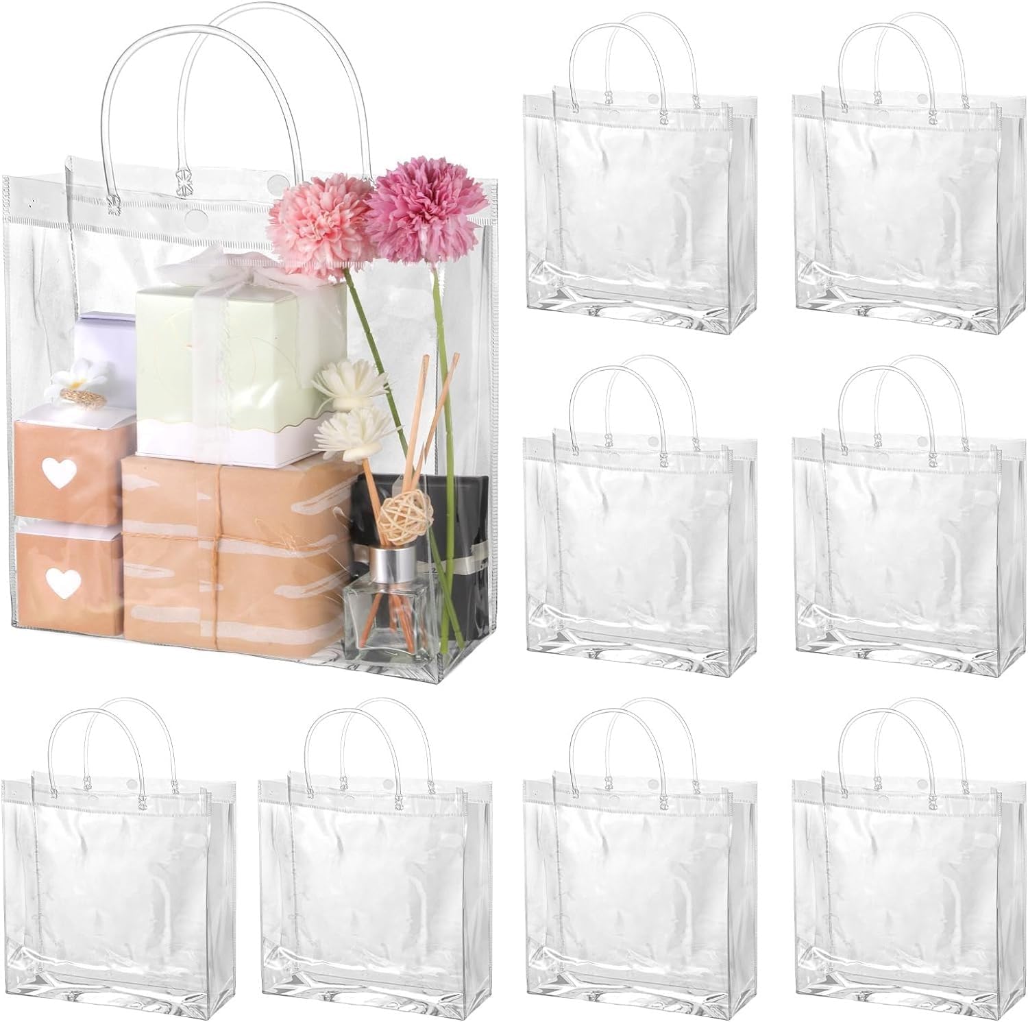 SATYAM KRAFT 6 Pcs Transparent Bag Goodie Bags With Handle Gift bag, hamper bag, Carry Bags, shopping gift bag, gift for Christmas Gifting, Presents, Wedding Return Gifts, Birthday, Party, Festivals(Medium)(Pack of 6) (B0CRRV2VQQ) Amazon Price History, Amazon Price Tracker