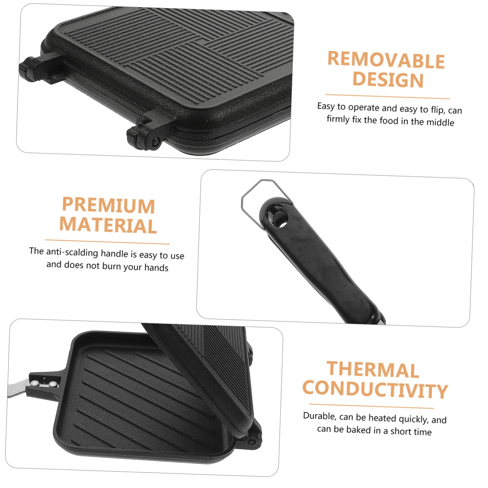 Baluue Sandwichera Desmontable de Aluminio Negro, Doble Cara y Uso como 2 Sartenes, para Sándwiches y Waffles Cocina