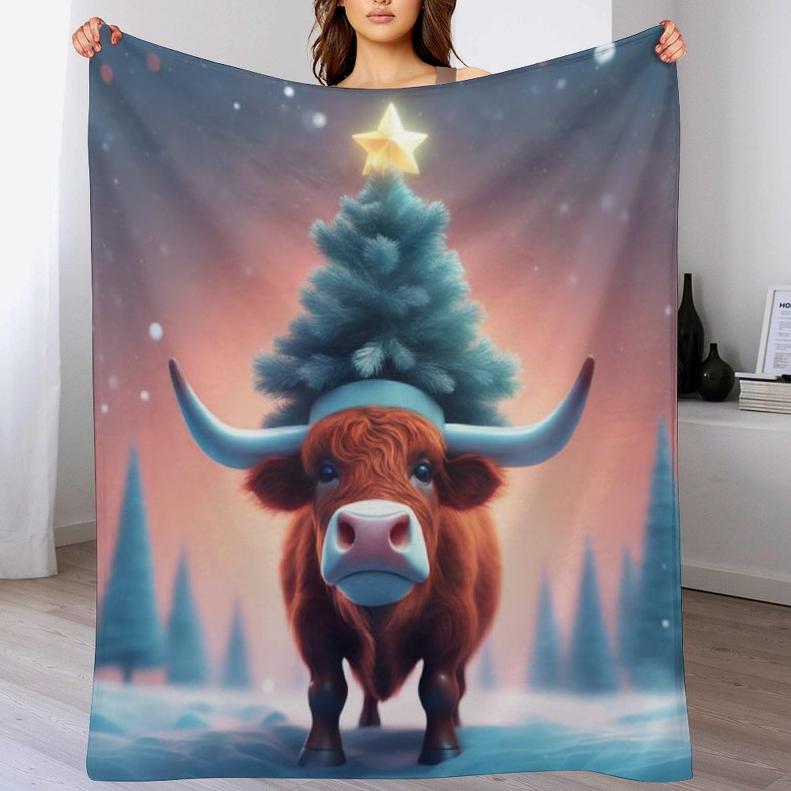 Couverture Christmas Vache en flanelle polaire douce pour canapé et séjour, grande taille 180x200cm