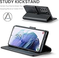 Vista 4 de Funda tipo cartera para Samsung Galaxy S21, con bloqueo RFID, soporte para tarjetas de crédito, de piel sintética, función atril, funda protectora a