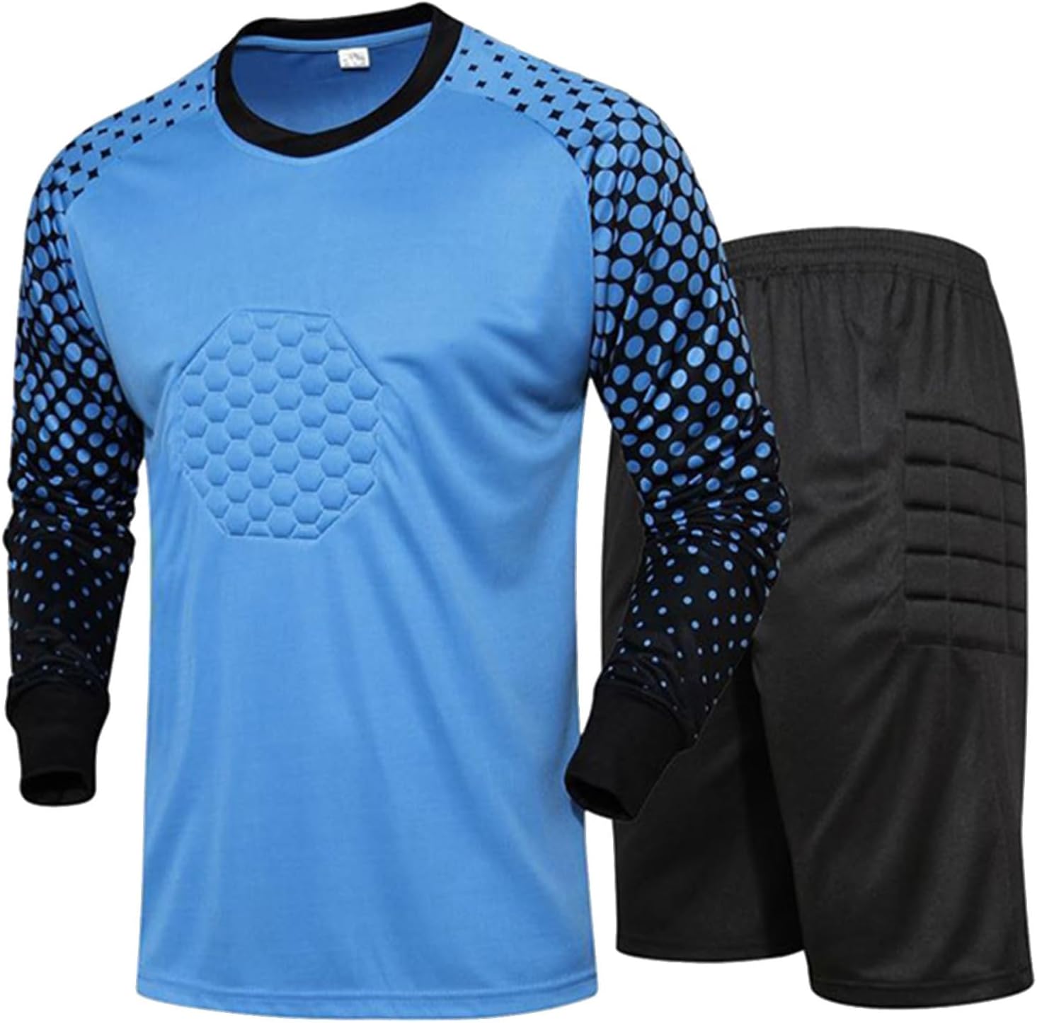 TTAO Men's Football Goalkeeper Jersey Outfits Soccer Goalie Uniform Padded Protective T-Shirt with Shorts Set Light Blue Medium