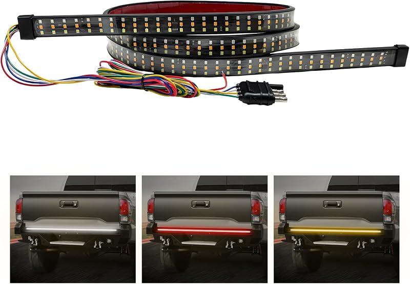 60 Inch Truck Tailgate Light Bar, 12V Waterproof Dual Row LED Turn Signal Brake Light Strip, High Brightness 4-Pin Plug and Play LED Lights Bar for Most Cars Trailers RVs (Three Rows)