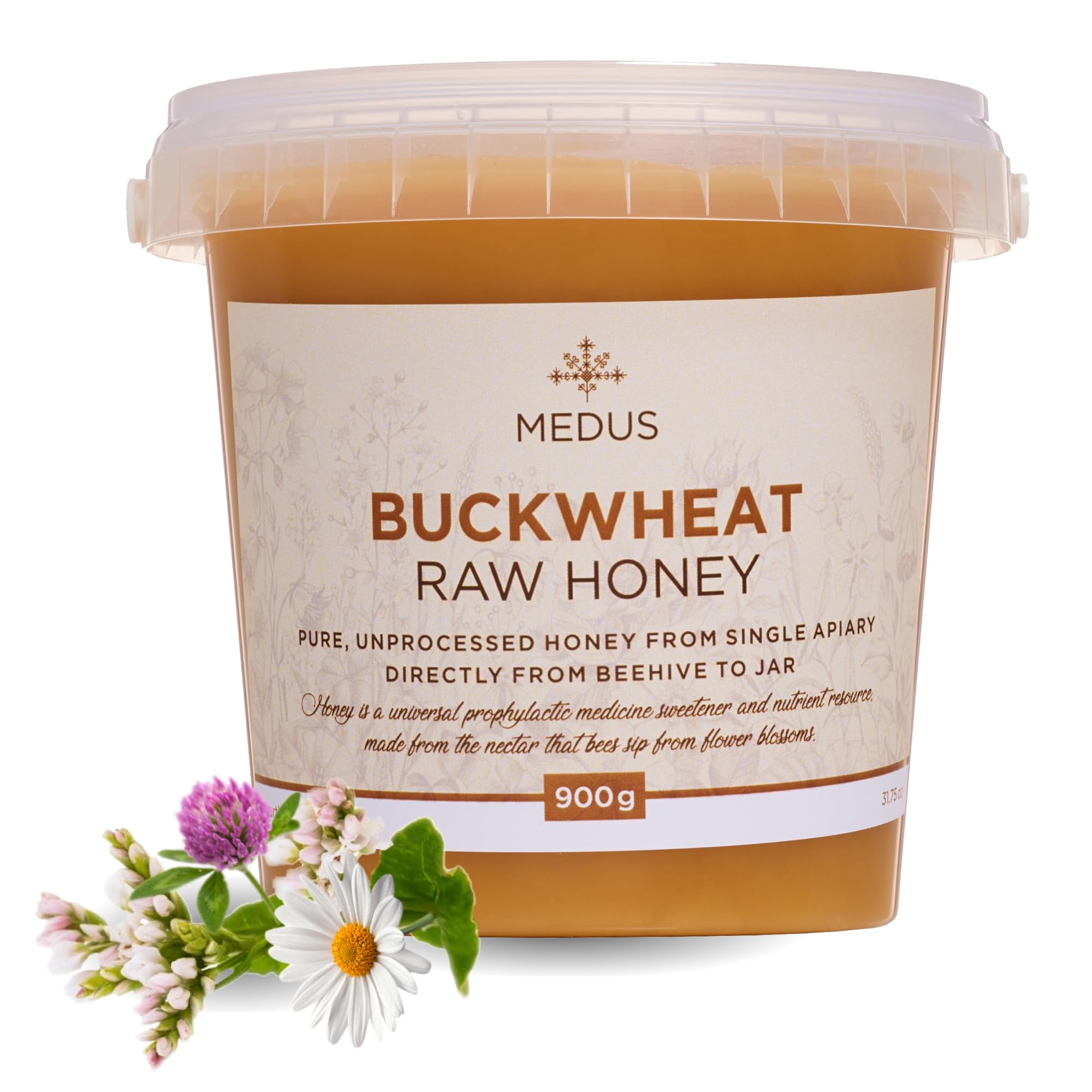 Earthbreath Buckwheat & Summer Blossom Raw Honey - 900g - Pure, Dark, Unheated, Unpasteurised and Unfiltered - Natural Sweetener for Cooking, Coffee, Juice, Drinks