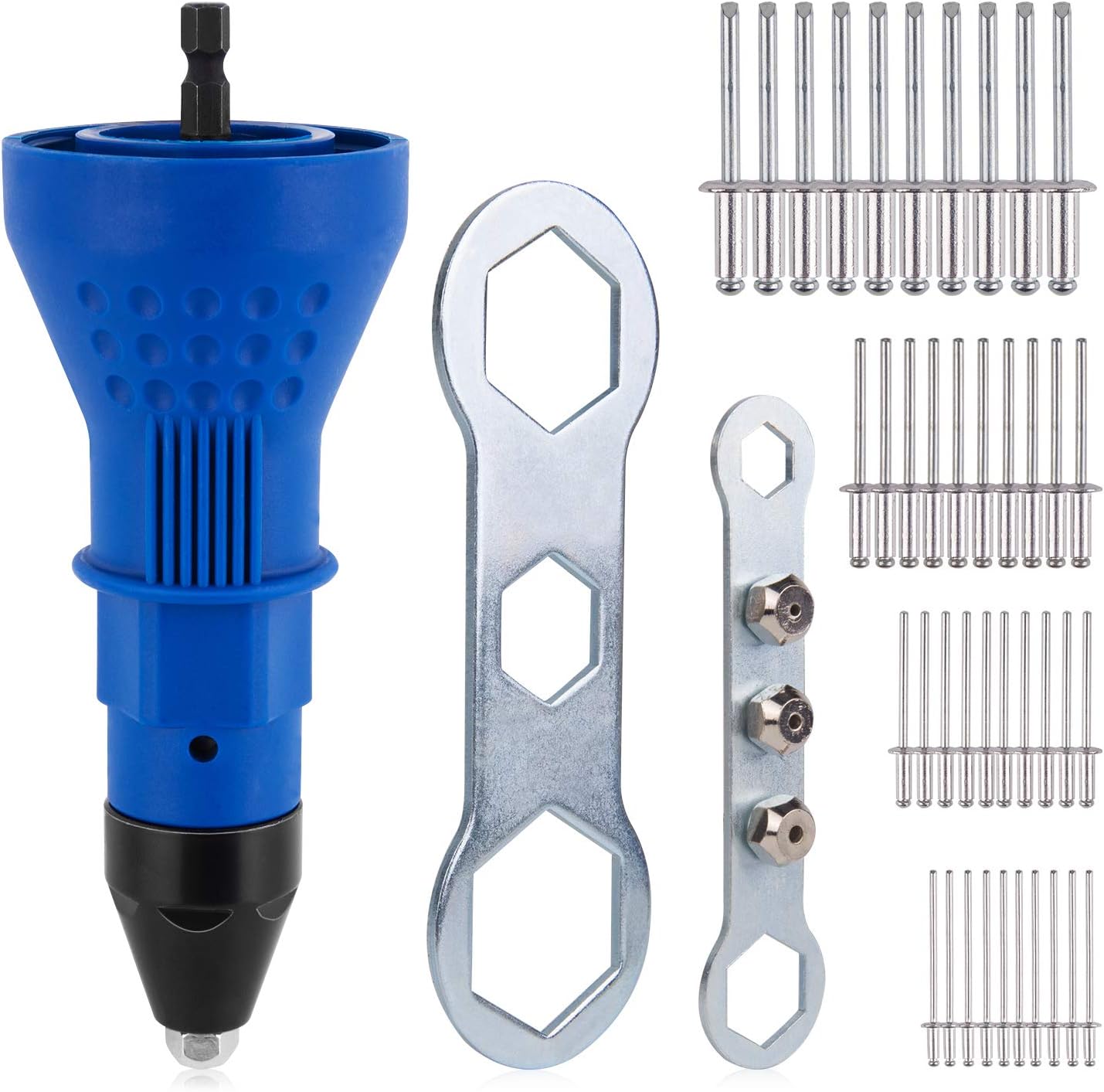Driller Rivet Rivet Gun for Cordless Drill Electric Rivet Nut Gun Riveting Tool Cordless Riveting Drill Adaptor Insert Nut ToolWith 3pcs Convertible Head+40pcs pop Rivet