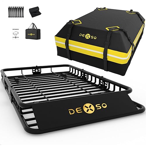 64" x 39" Universal Roof Rack Basket, 200 Lbs Capacity Rooftop Cargo Carrier Basket with 21 Cubic Feet (52" x 39" x 18") Waterproof Luggage Bag, for Suvs, Trucks, Vehiclesor Suvs, Trucks, Vehicles