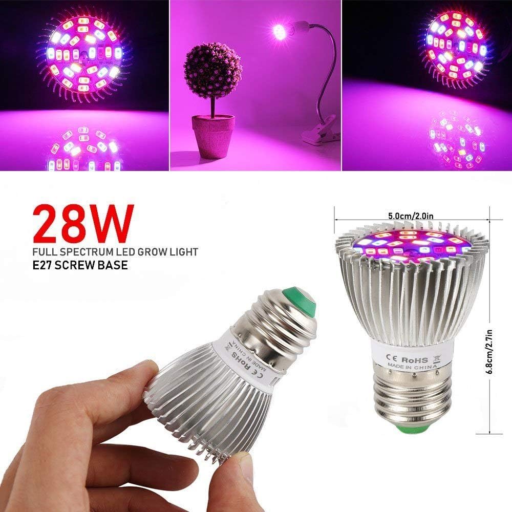 Ampoule Plante E27 Lampe de Plante 28W de Croissance Plein Spectrum Indoor Garden Eclairage pour plantes Lampe Hydroponique pour Plantes de Fleurs [4 Pack] — vue 4