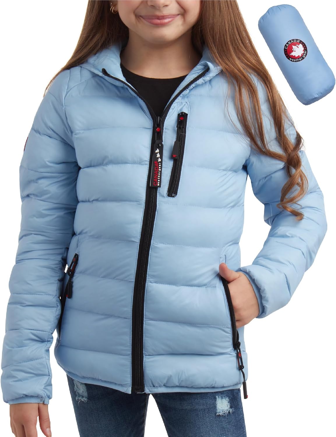 CANADA WEATHER GEAR Girls Puffer Jacket - Lightweight Packable Bubble Coat Water Resistant Outerwear Jackets for Girls (7-16)