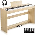 Eastar EUP-110 Piano numérique 88 Key Weighted Clavier, Piano électrique à domicile complet pour débutant, avec casque, Stickers Musique, Écran, 3-Pedal, Confection sans fil, enregistrement - Couleur du bois clair
