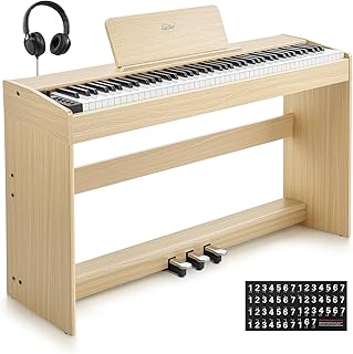 Eastar EUP-110 Digital Piano 88 Key Weighted Keyboard, Full-Size Home Electric Piano for Beginner, with Headphone, Music Stickers, Screen, 3-Pedal, Wireless Conection, Recording - Light Wood Color