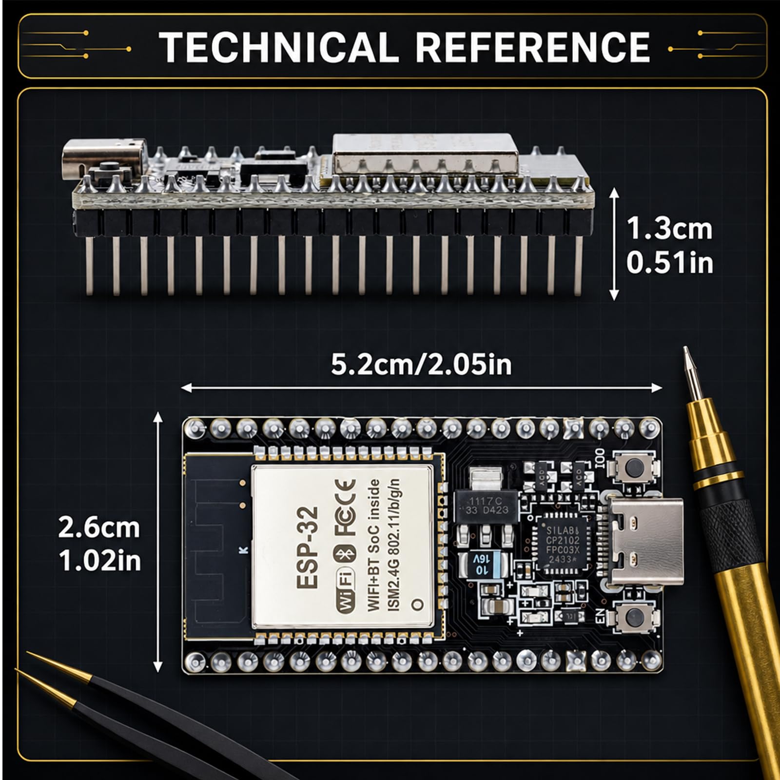 3-pak modułów płytki rozwojowej ESP32-DevKitC-32 (ESP-32D, ESP-32 CP2012 USB C z 38 pinami), obsługujące STA/AP/STA+AP, z dwurdzeniowym Wi-Fi + Bluetooth i interfejsem typu C.