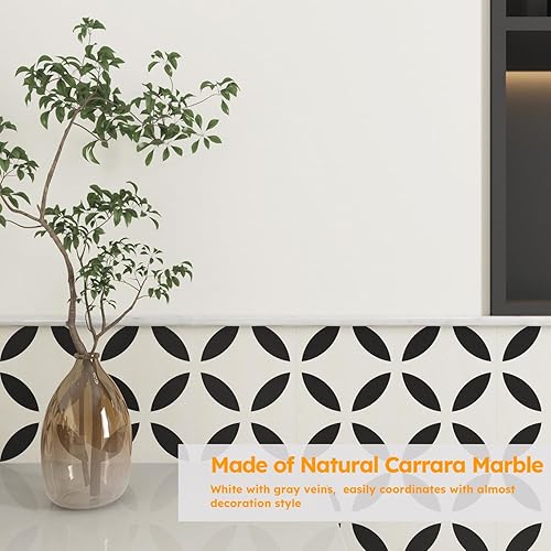 Miniatura 2 de Diflart Carrara - Revestimiento de mármol blanco de 12 x 12 pulgadas, borde redondeado para baño, cocina, ducha, sala de estar, paquete de 10