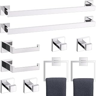 TURS Chrome 10-Piece Bathroom Hardware Accessories Set Towel Bar Holder Set SUS304 Stainless Steel Towel Racks for Bathroom Wall Mounted, 23.6-Inch
